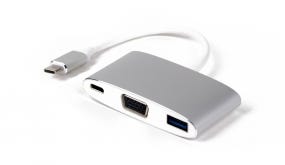 LMP USB-C (m) to VGA & USB 3.0 (f) & USB-C charging multiport adapter, aluminum housing, silver